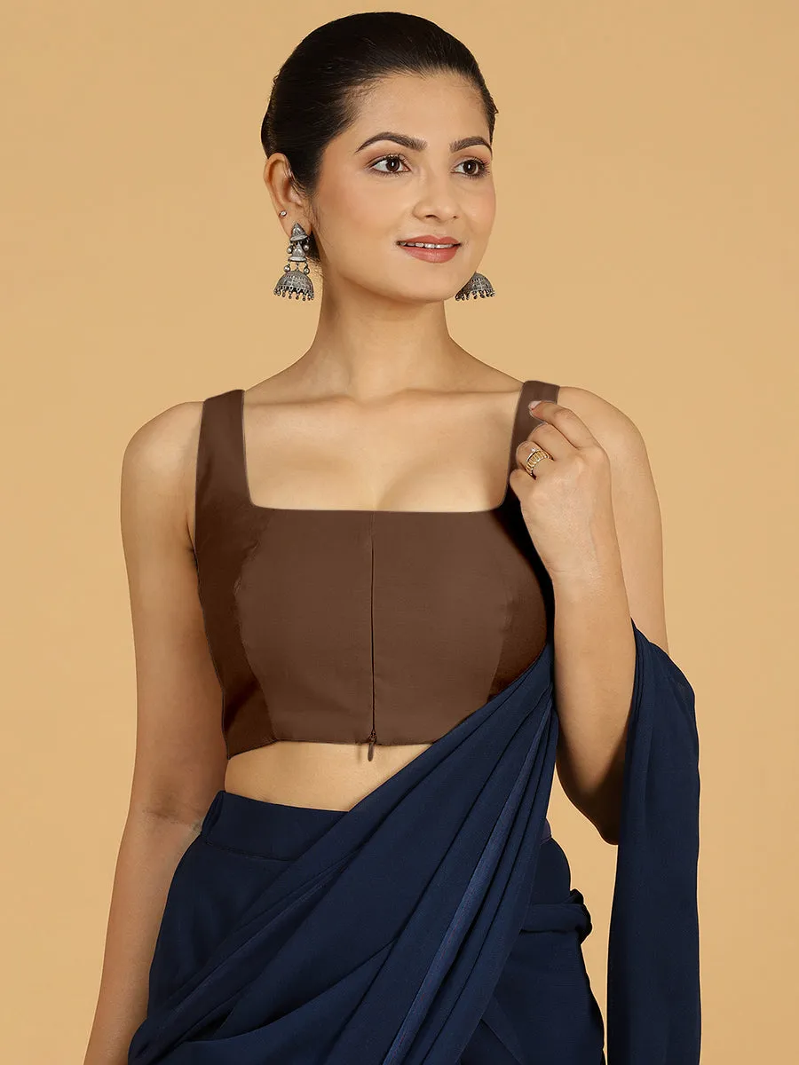 Kasturi x Rozaana | Sleeveless Saree Blouse in Walnut Brown