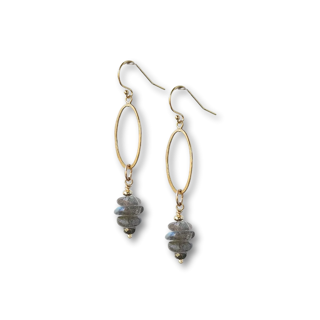 Labradorite and gold dangle earrings