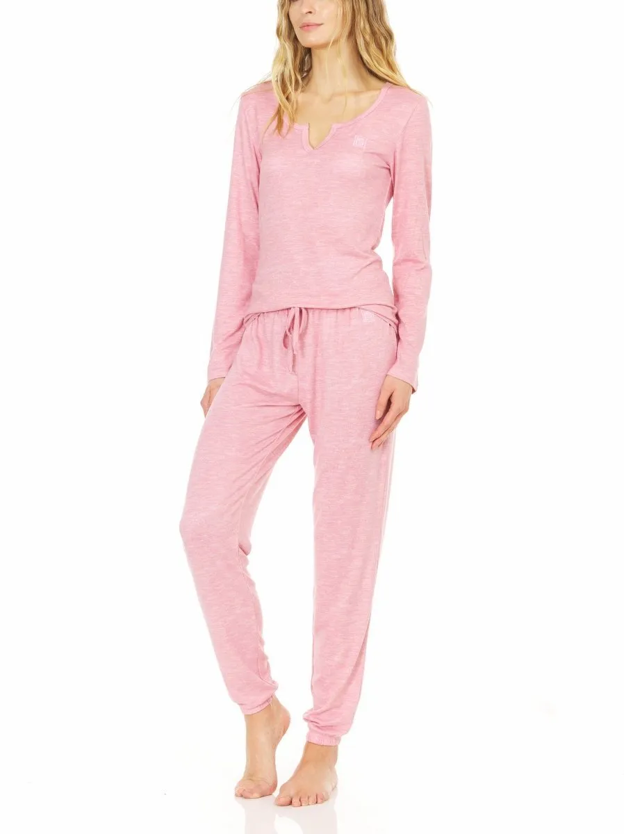 Laundry by Shelli Segal Womens Supersoft Hacci Pajama Set | Long Sleeve Deep Round Neck Top & Jogger Lounge Set | Two-Piece Winter Sleepwear | Small to Extra Large Soft Nightwear