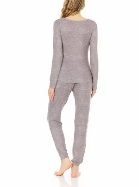 Laundry by Shelli Segal Womens Supersoft Hacci Pajama Set | Long Sleeve Deep Round Neck Top & Jogger Lounge Set | Two-Piece Winter Sleepwear | Small to Extra Large Soft Nightwear