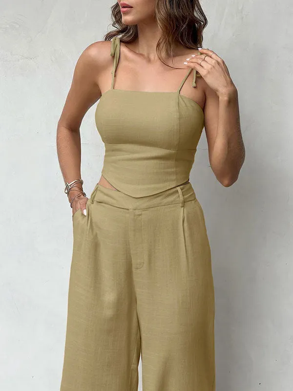 Linen Solid Color Camisole Top & Pants Set