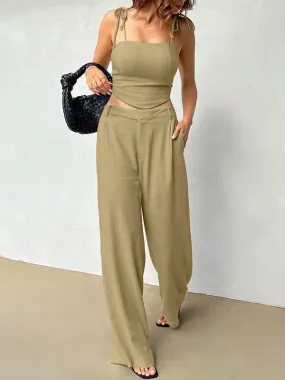 Linen Solid Color Camisole Top & Pants Set