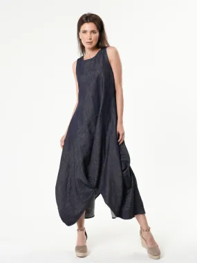 Long Denim Dress With Linen