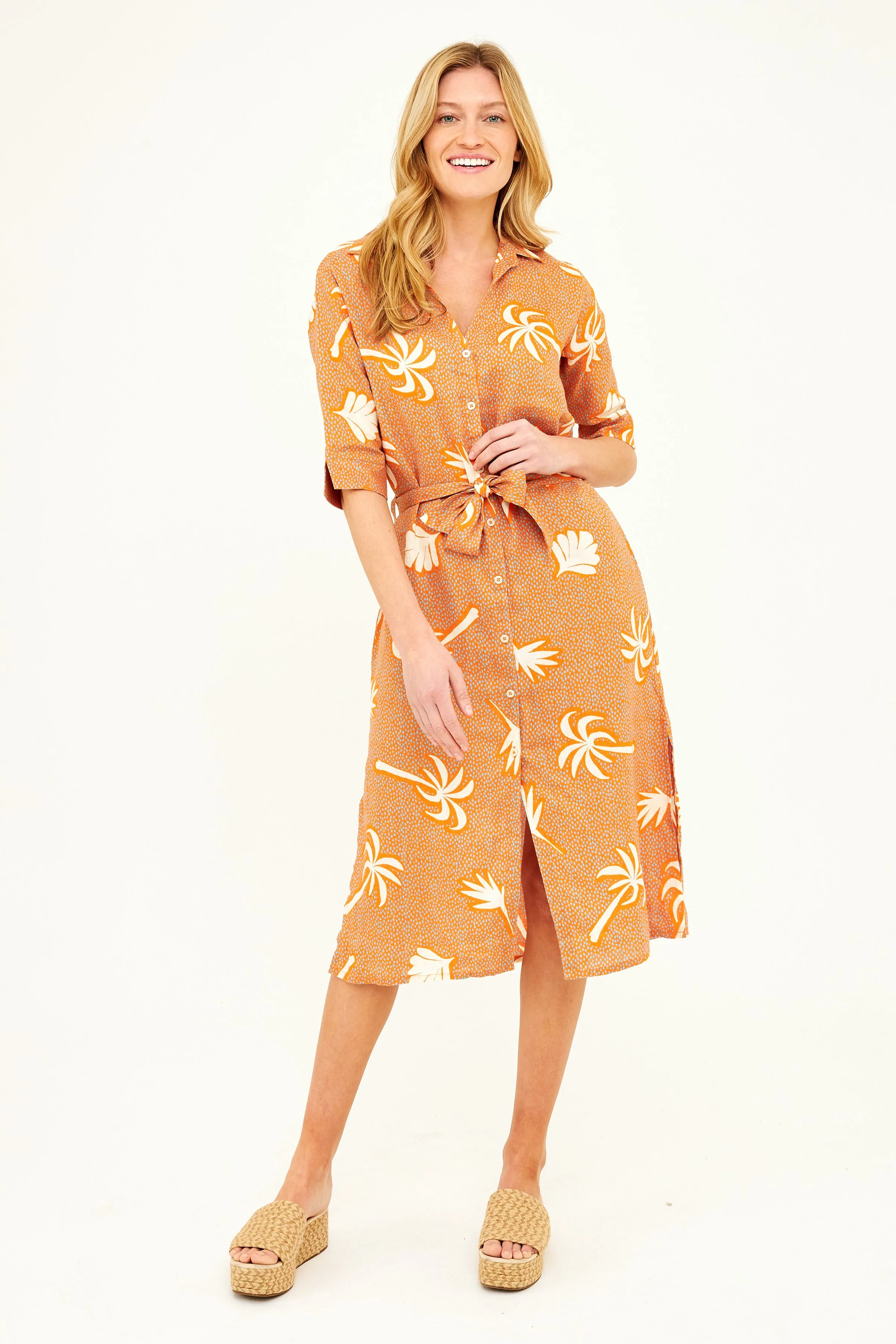 Lucy Dress - Dominica Orange Palm Print