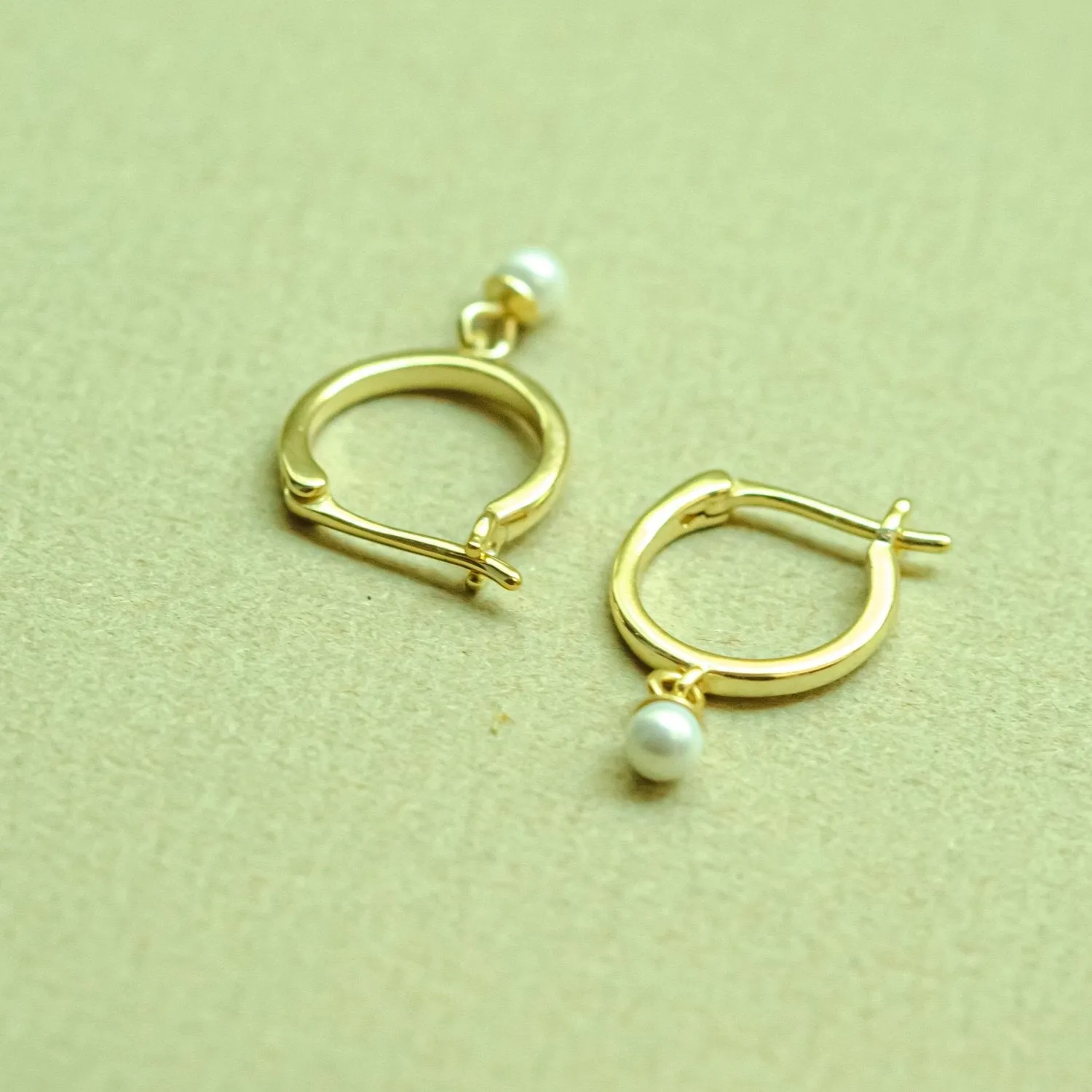 Mae Gold Drop Pearl Huggie Earrings