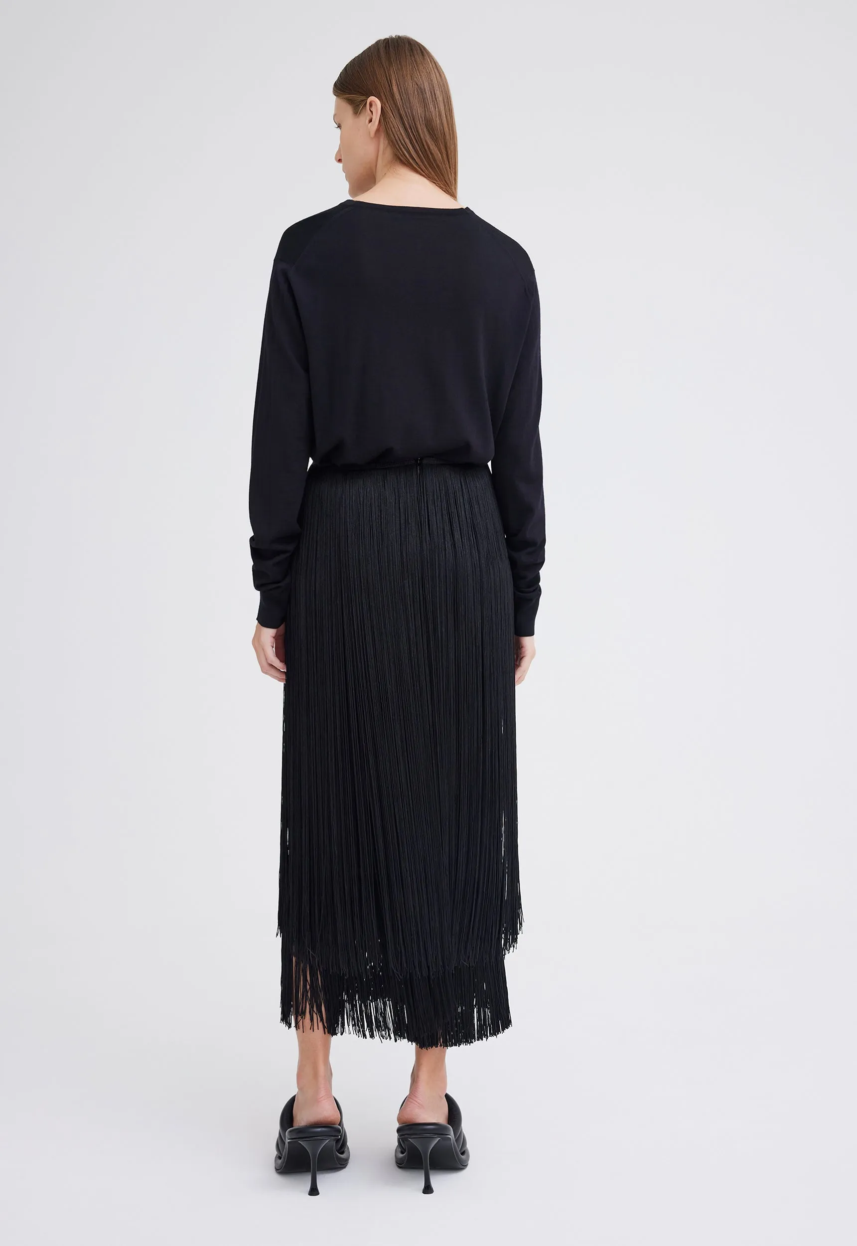 Marquee Wool Fringe Skirt - Black