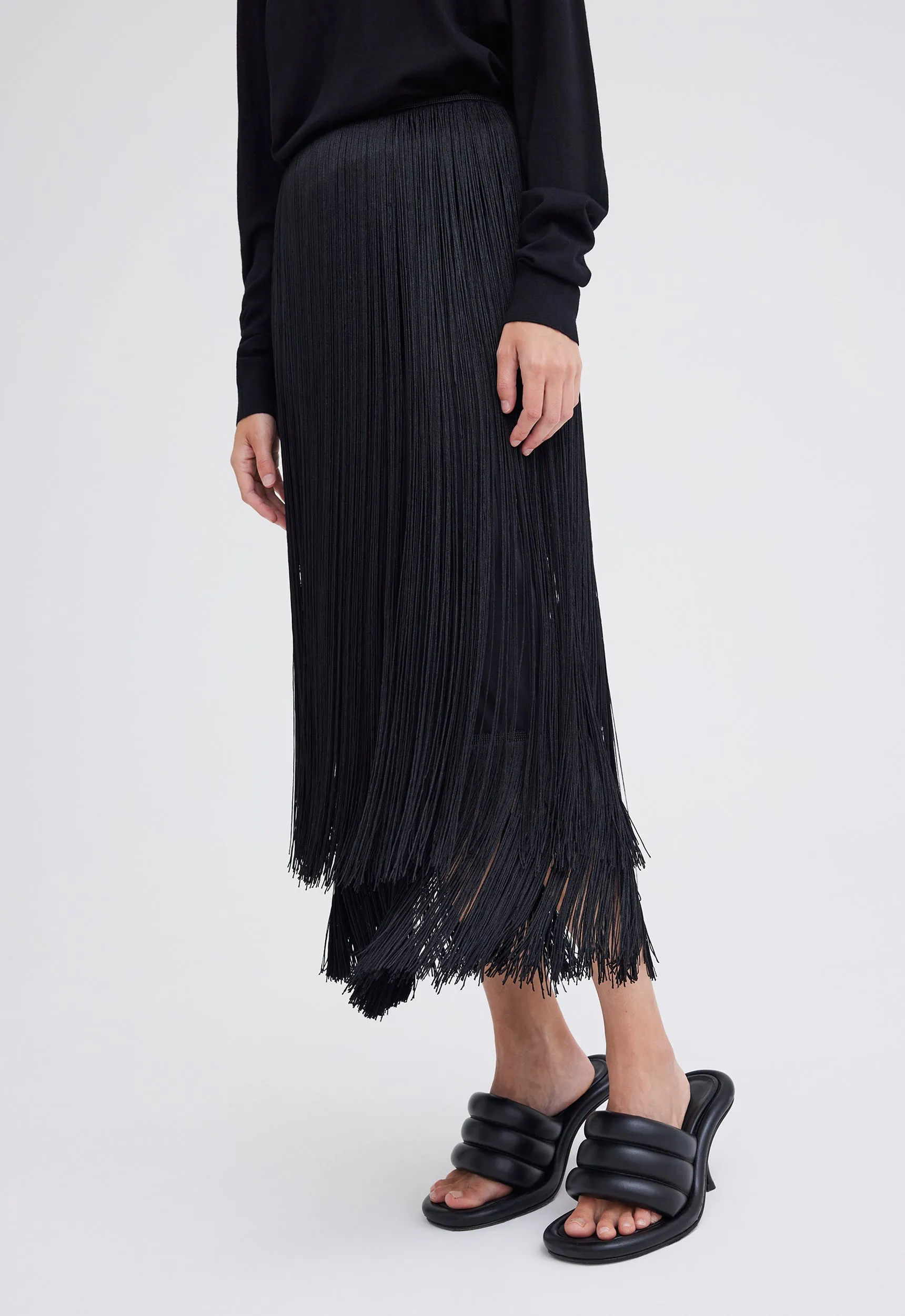 Marquee Wool Fringe Skirt - Black