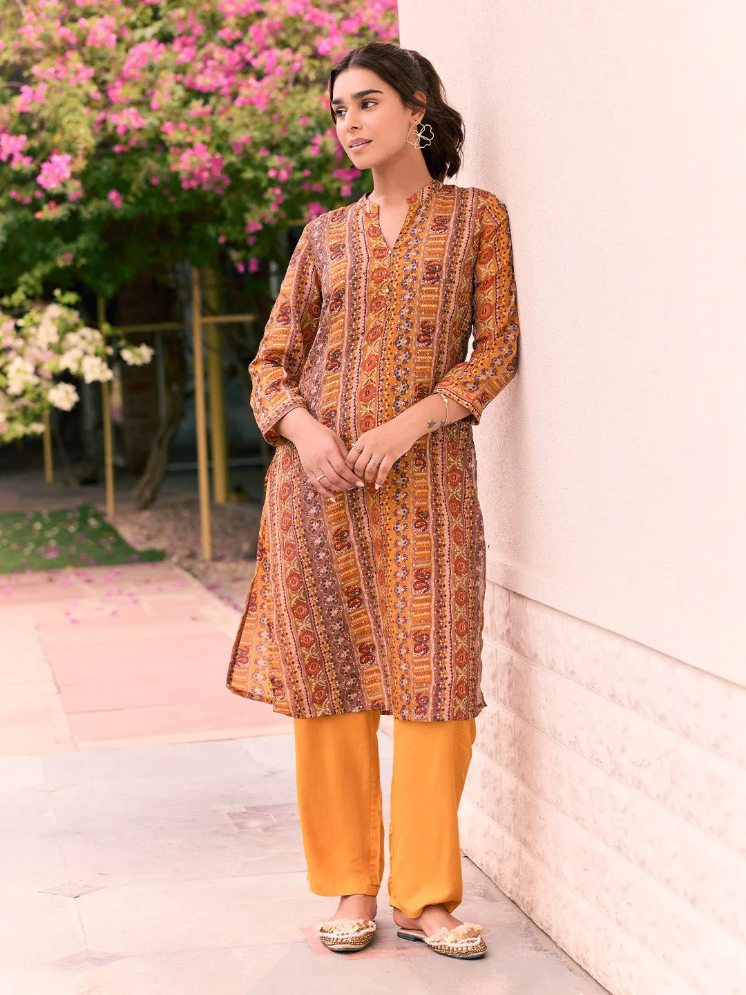 Maysa Mustard Embroidered Chiffon Co-ord Set for Women