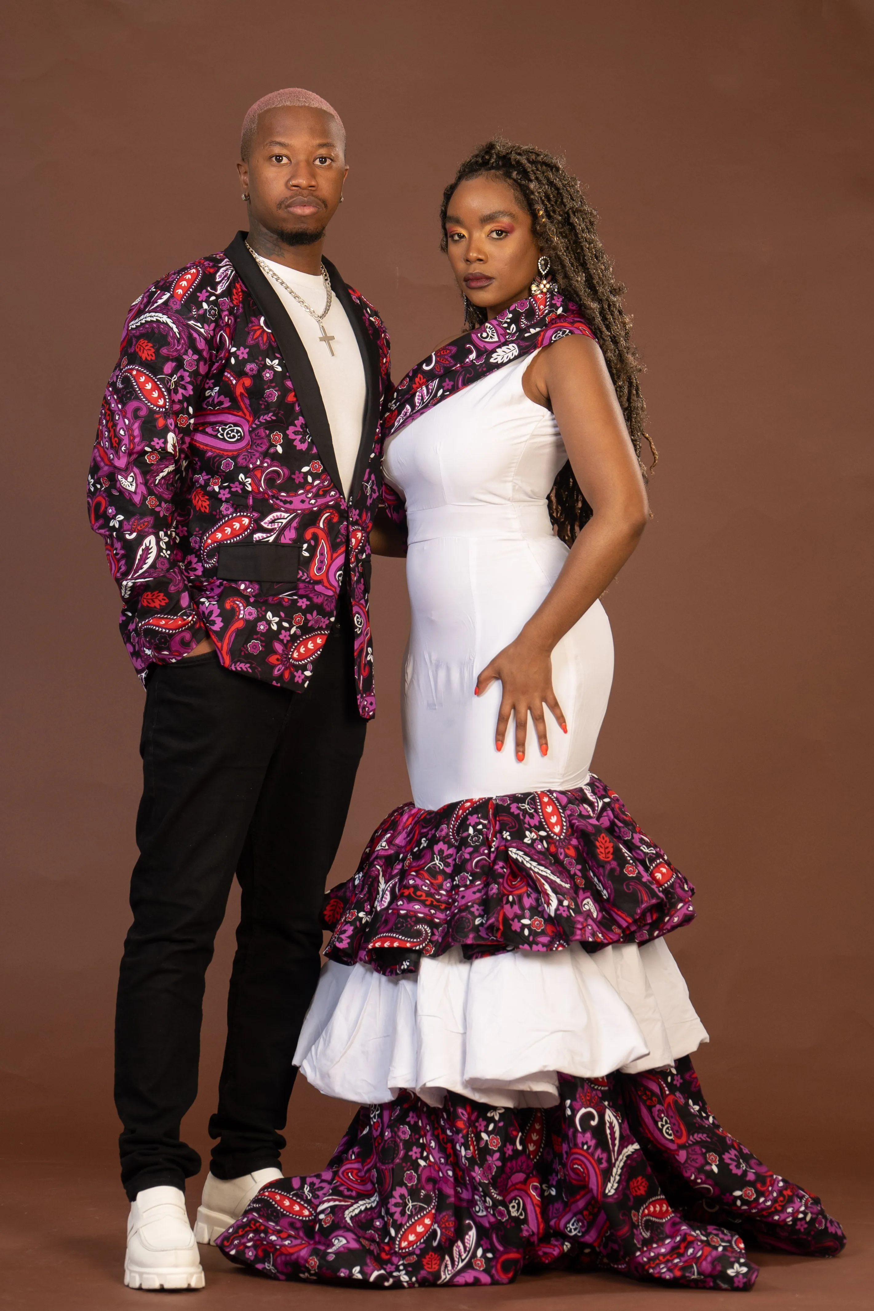 Melissa White Maxi Dress with African Ankara Print