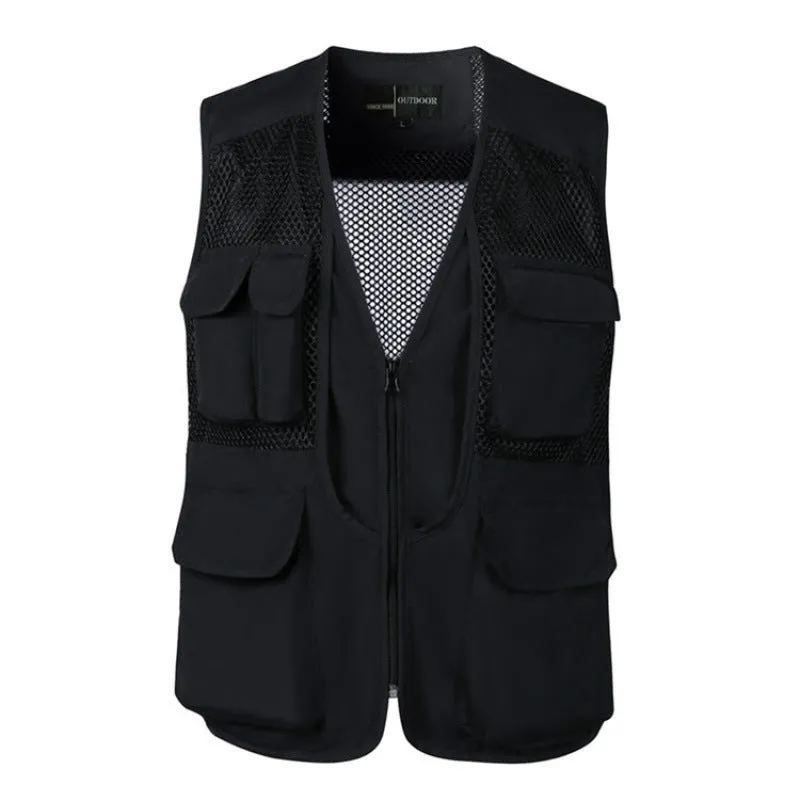 Men Fishing Vest Mesh Sleeveless Multi-pocket Zip Military Hunting Jacket | D210N738