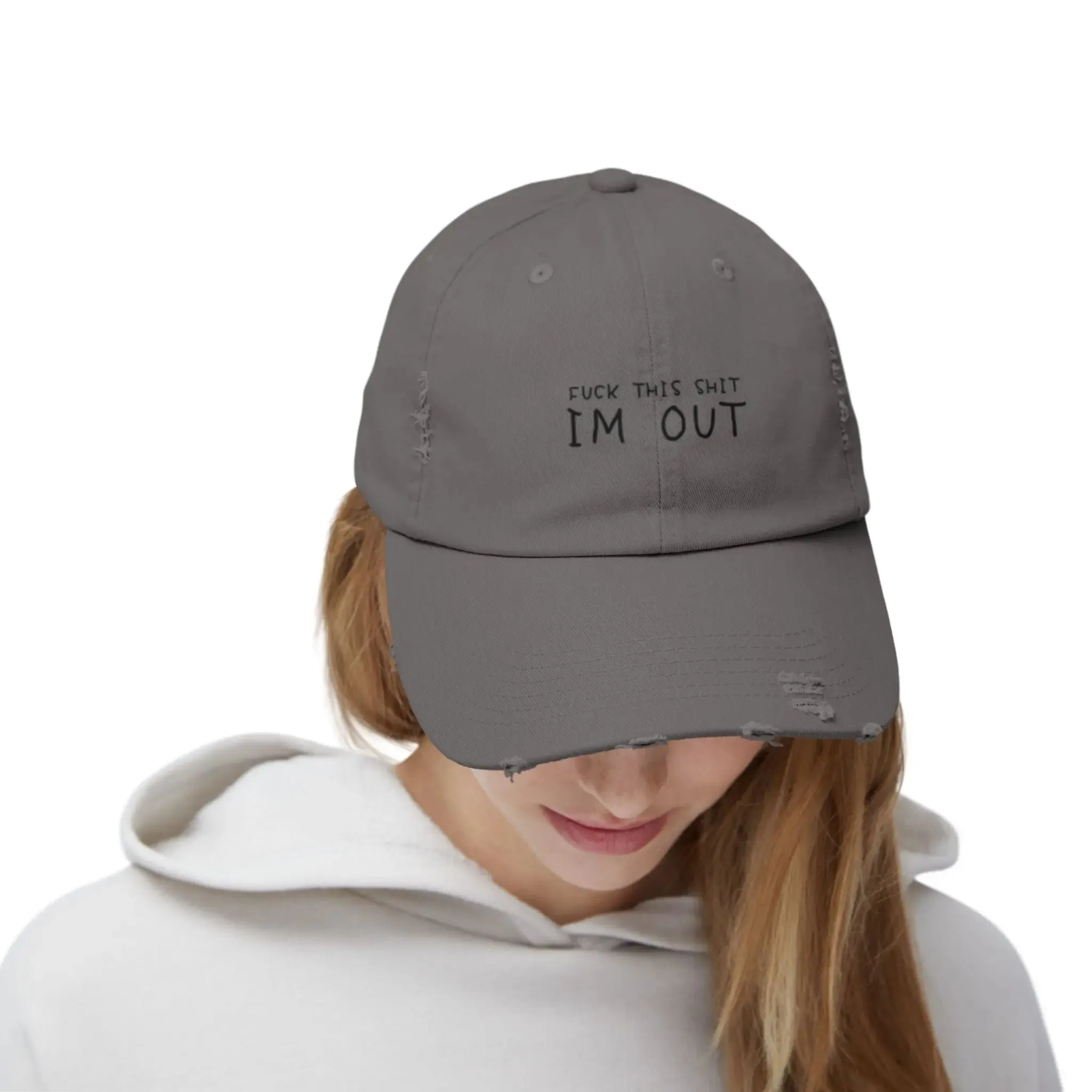 Mens & women Distressed Cap - "F*** This Shit, I'm Out" - Casual Black Baseball Hat for Relaxed Vibes