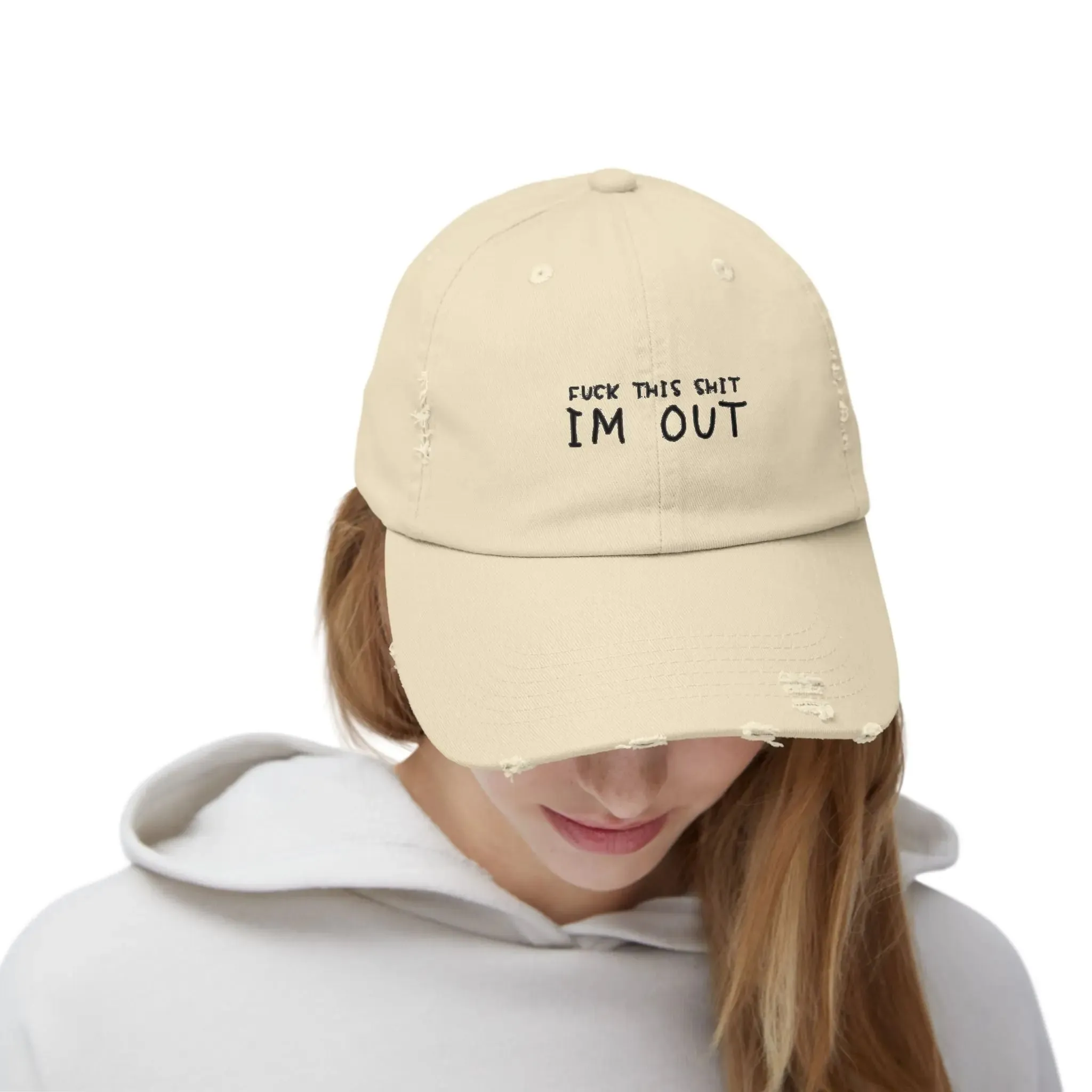 Mens & women Distressed Cap - "F*** This Shit, I'm Out" - Casual Black Baseball Hat for Relaxed Vibes