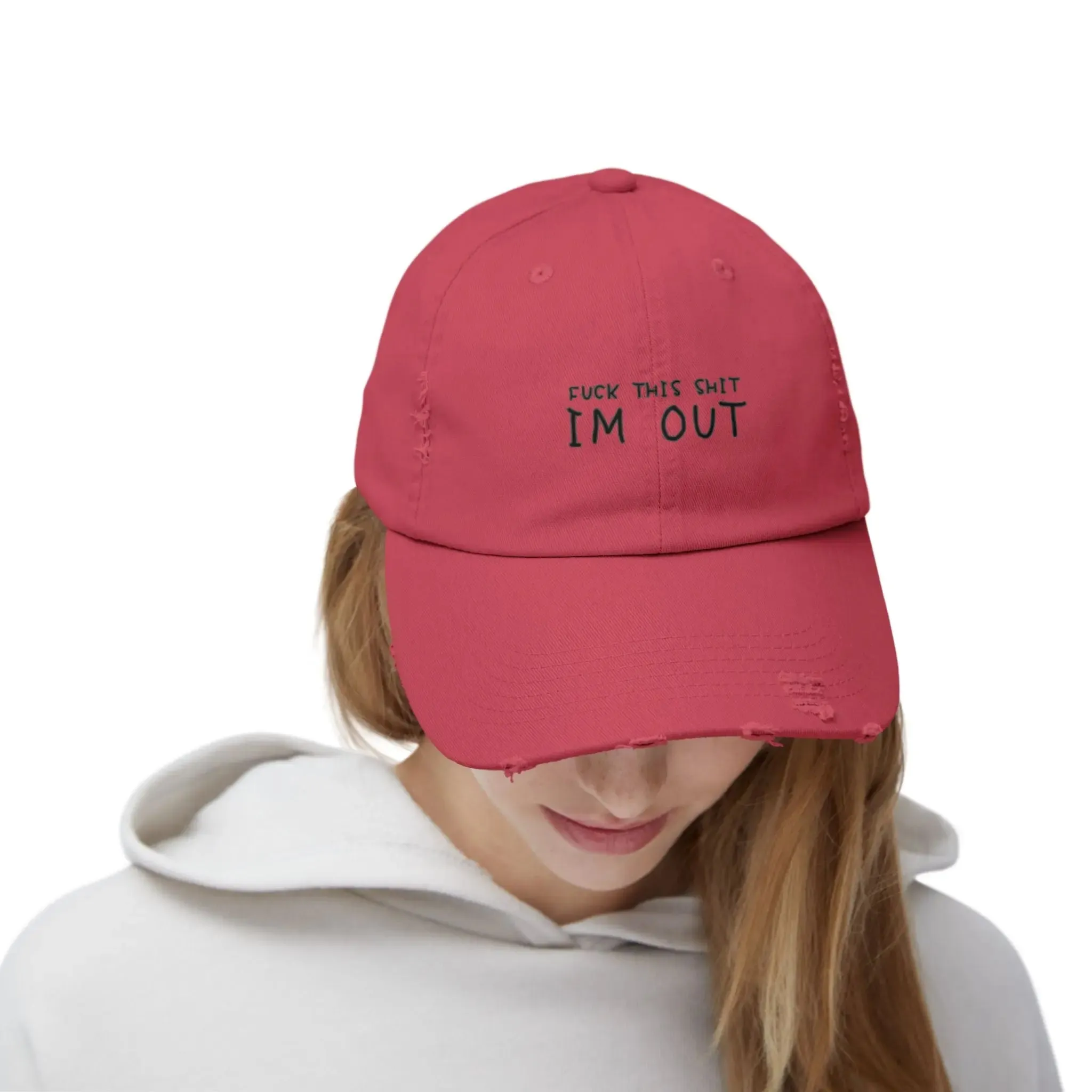 Mens & women Distressed Cap - "F*** This Shit, I'm Out" - Casual Black Baseball Hat for Relaxed Vibes