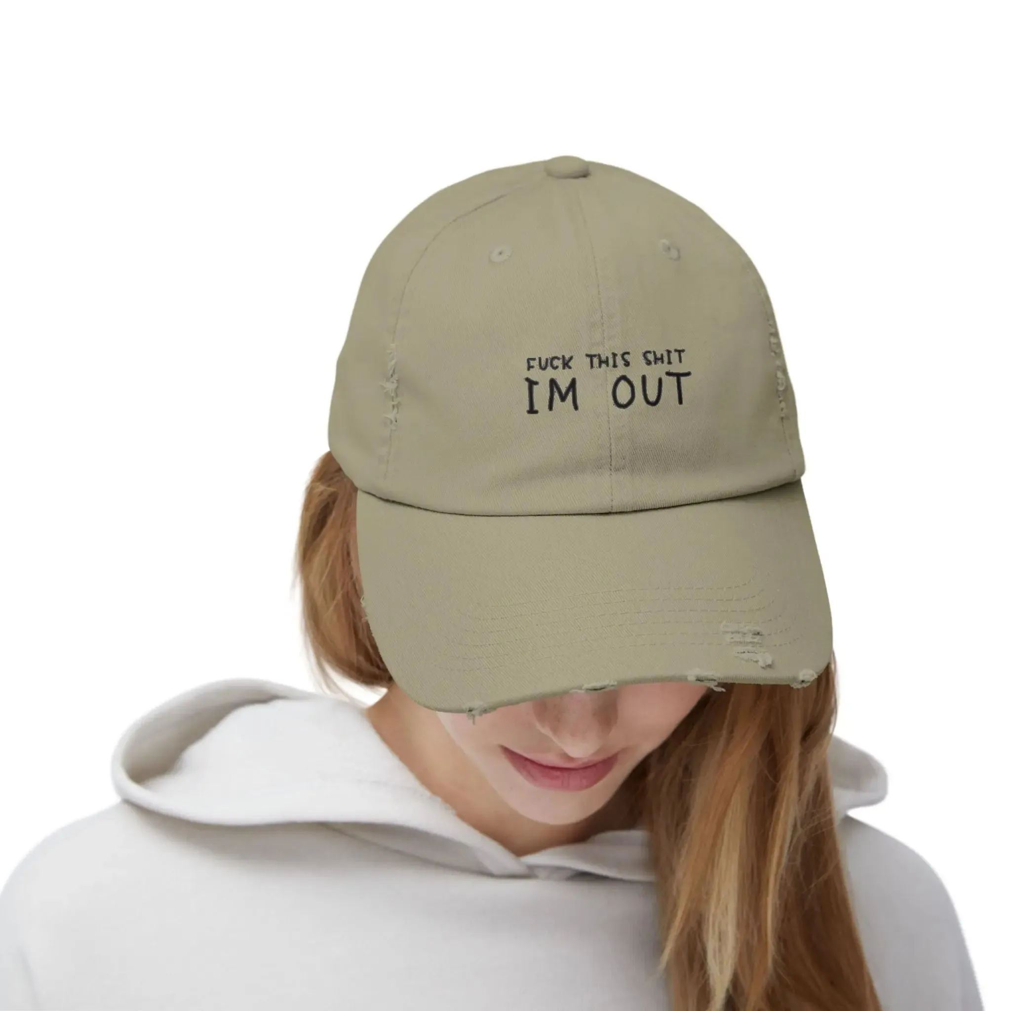 Mens & women Distressed Cap - "F*** This Shit, I'm Out" - Casual Black Baseball Hat for Relaxed Vibes