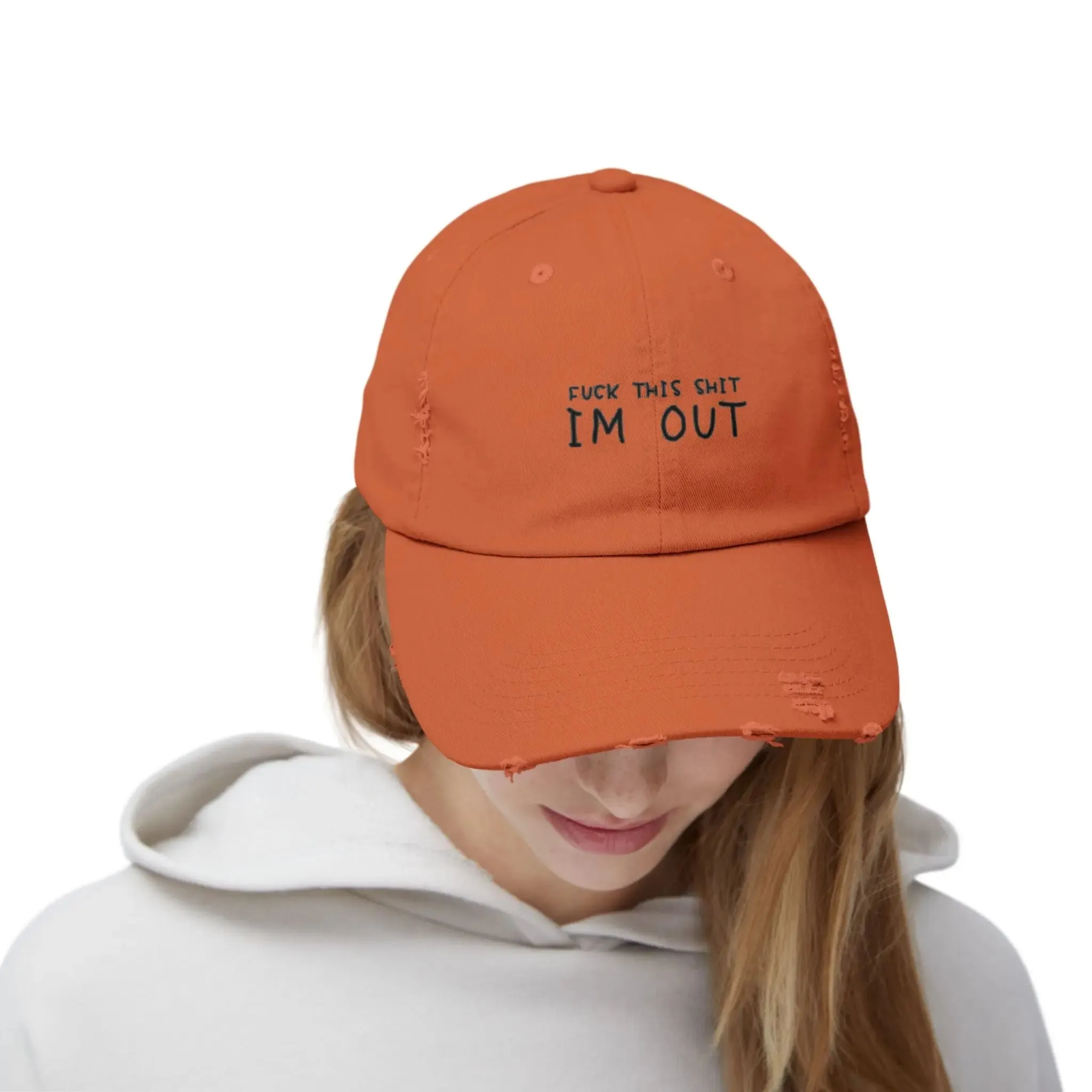 Mens & women Distressed Cap - "F*** This Shit, I'm Out" - Casual Black Baseball Hat for Relaxed Vibes