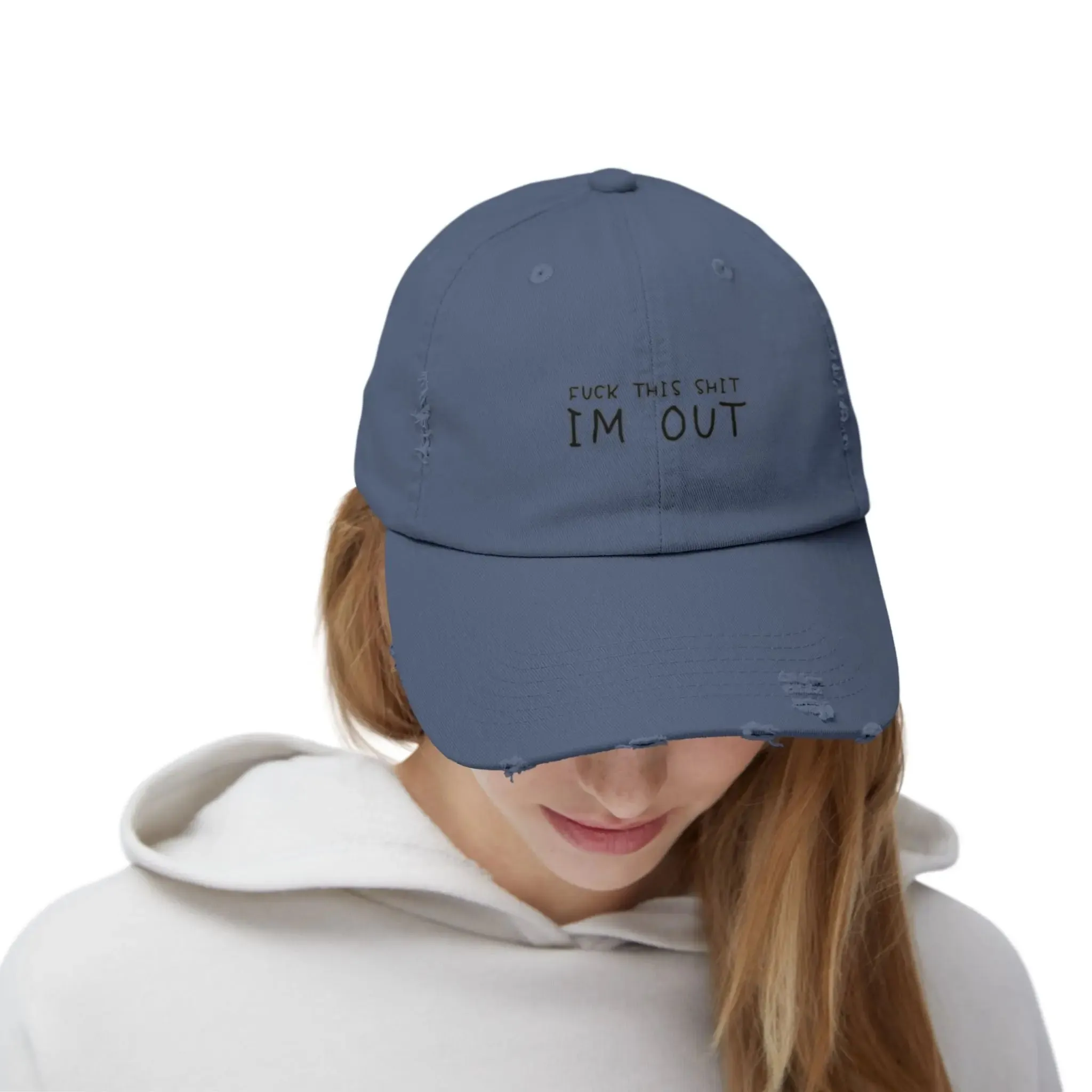 Mens & women Distressed Cap - "F*** This Shit, I'm Out" - Casual Black Baseball Hat for Relaxed Vibes