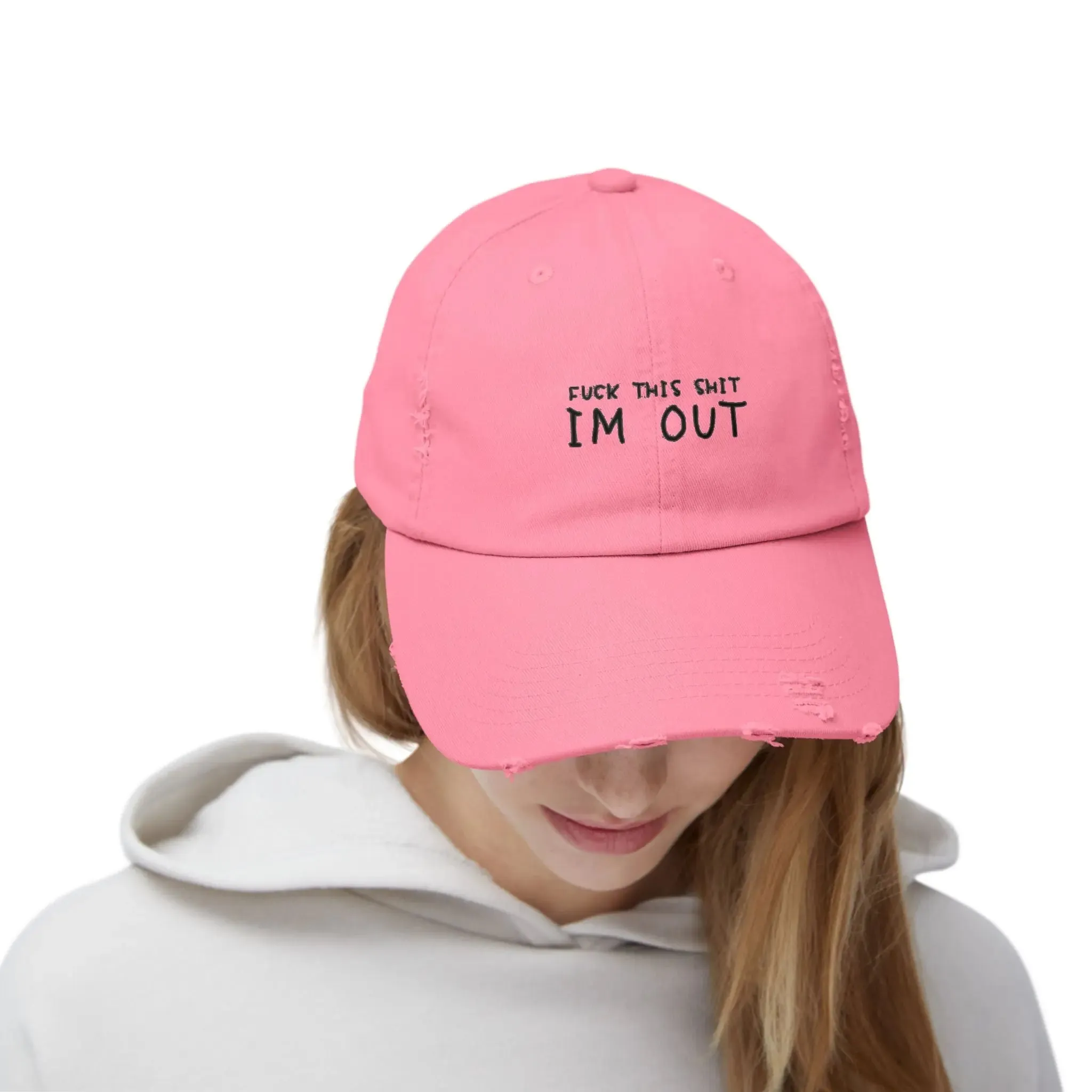 Mens & women Distressed Cap - "F*** This Shit, I'm Out" - Casual Black Baseball Hat for Relaxed Vibes