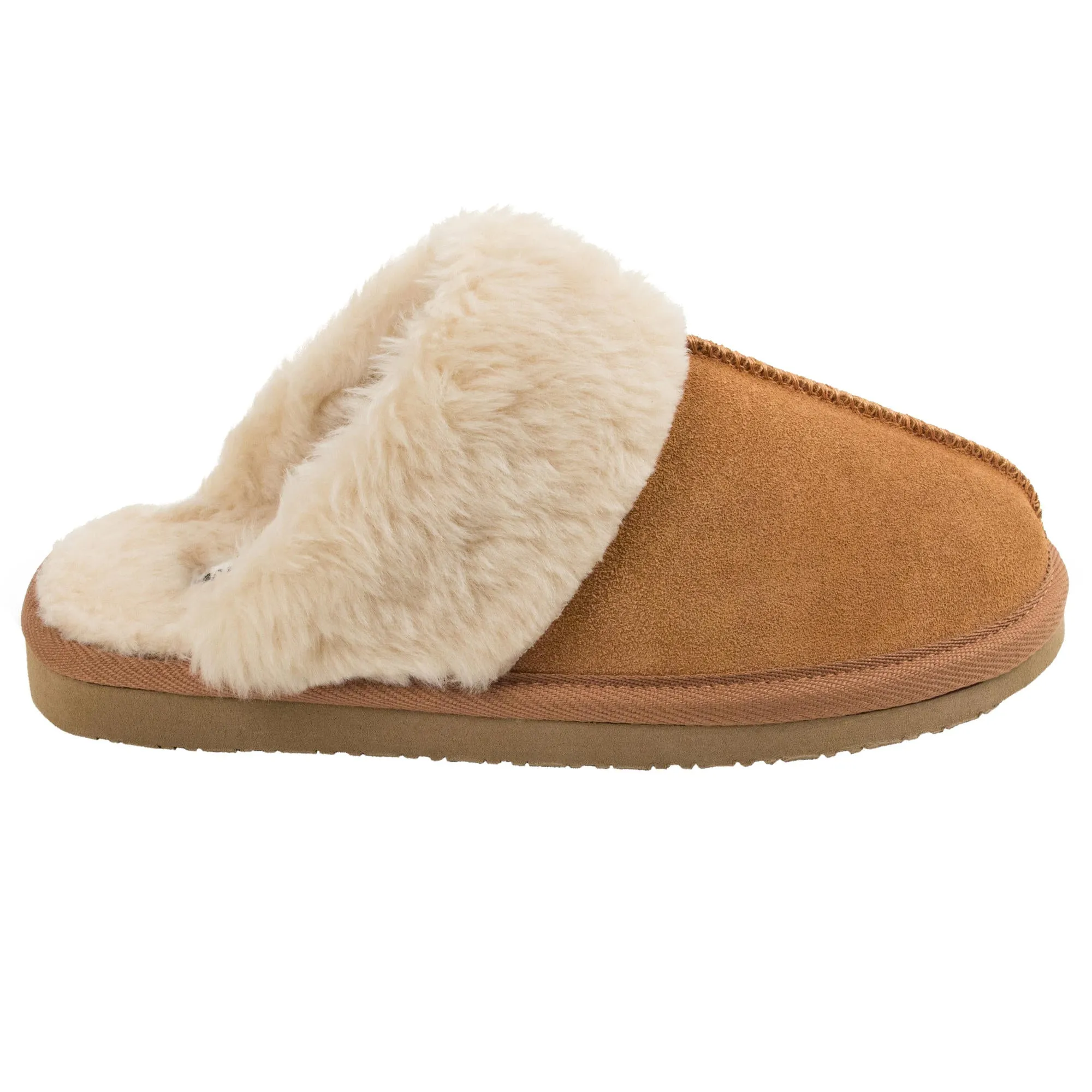 Minnetonka® Women's Chesney Suede Leather Pile Lined Backless Slippers