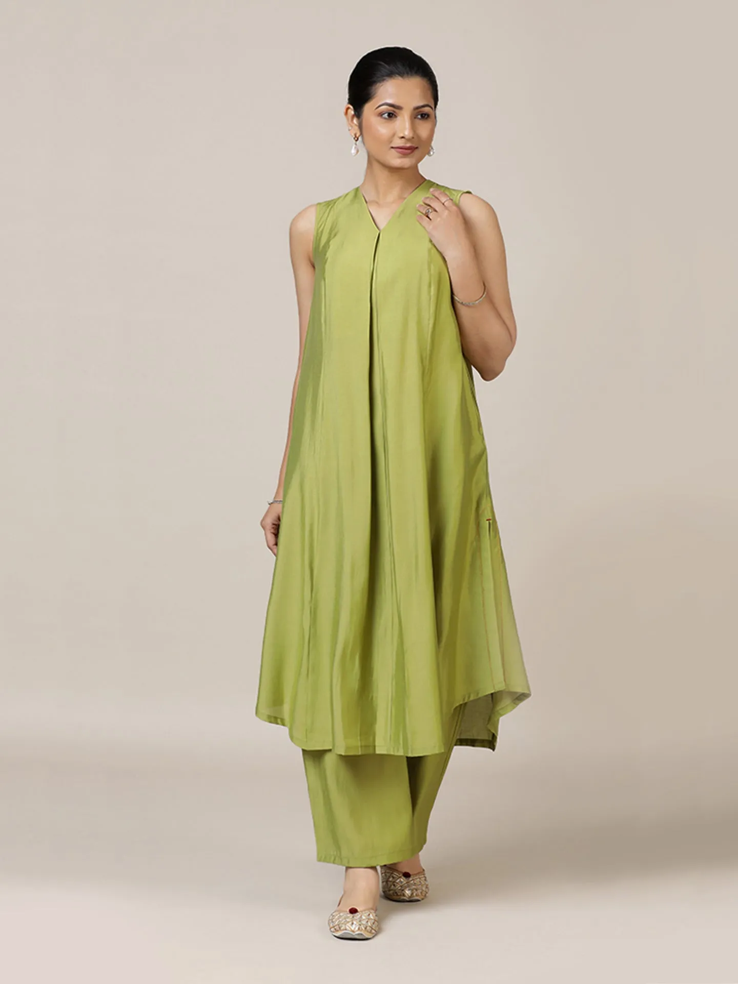 Mirha x Rozaana | A Line Kurta in Pista Green with Thread Work | Coords or Only Kurta