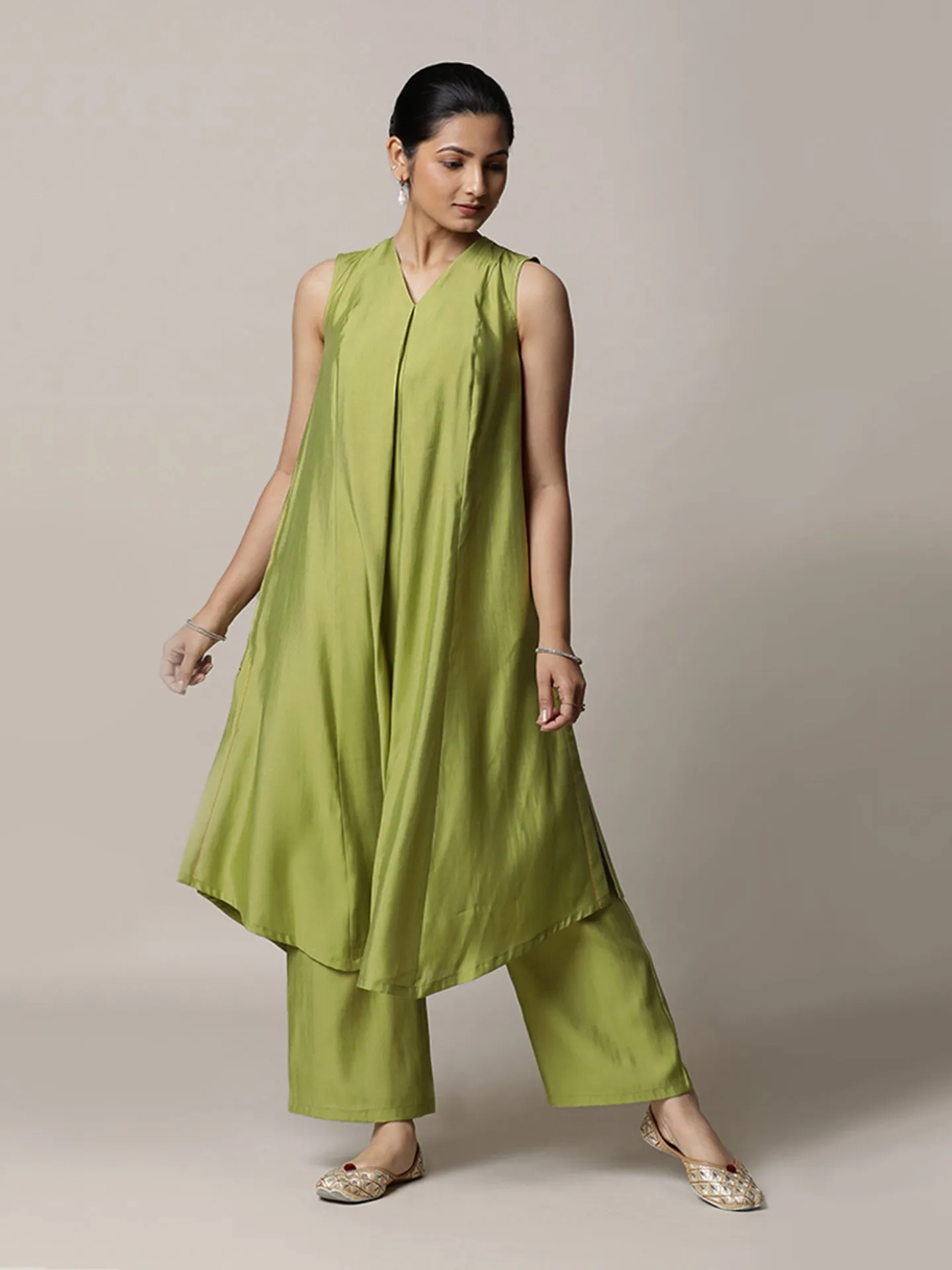 Mirha x Rozaana | A Line Kurta in Pista Green with Thread Work | Coords or Only Kurta