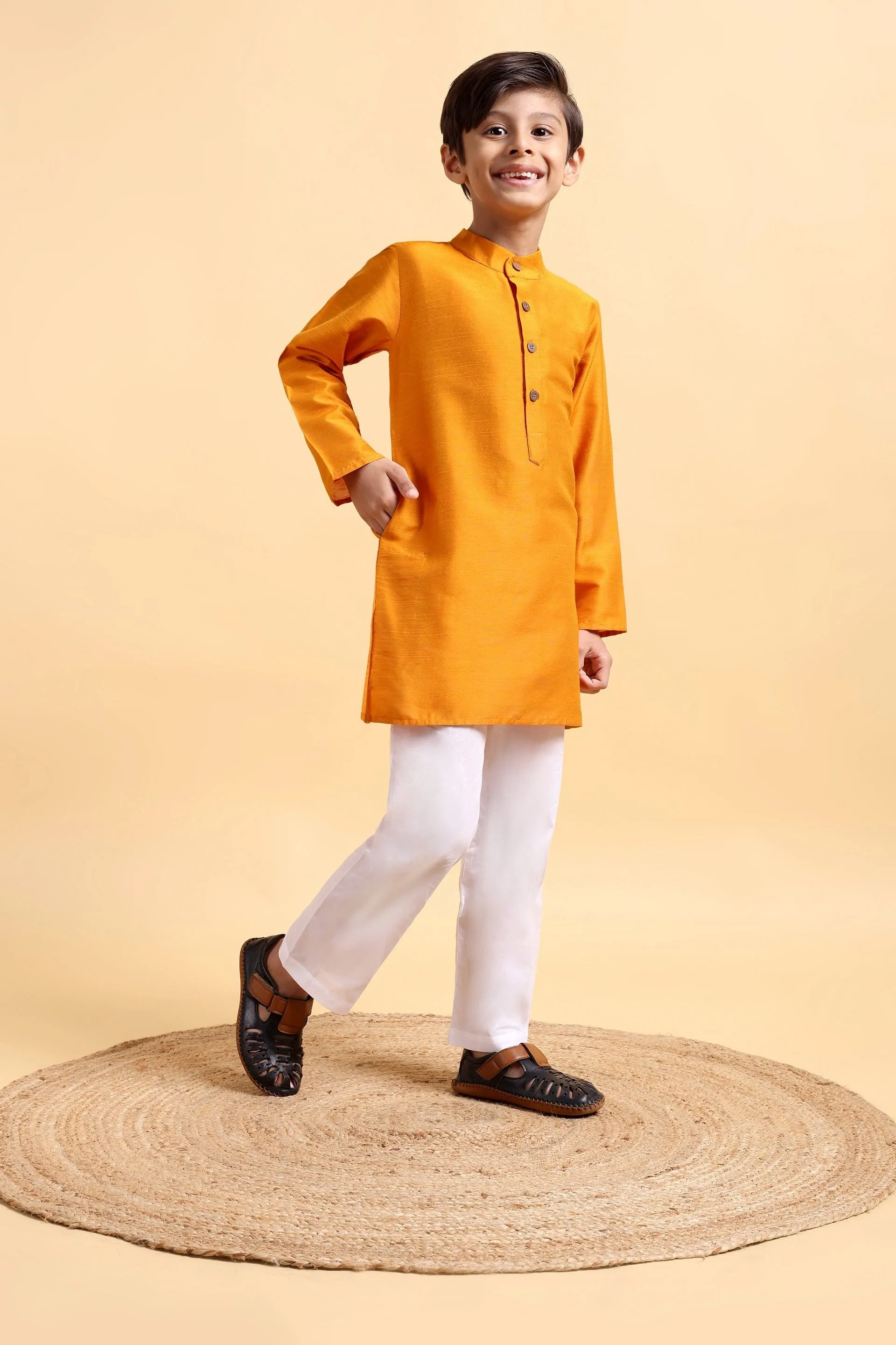 Mustard Cotton Silk Kurta & Pajama Set