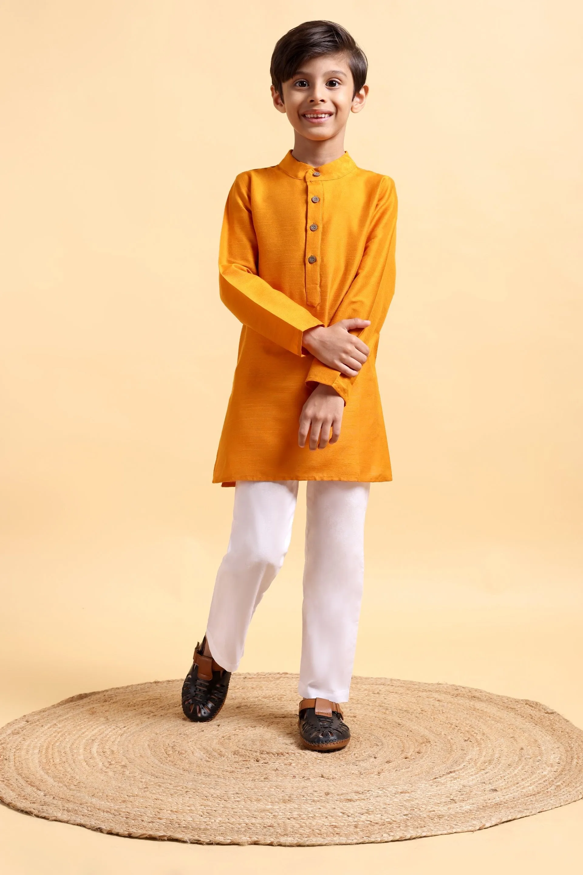 Mustard Cotton Silk Kurta & Pajama Set