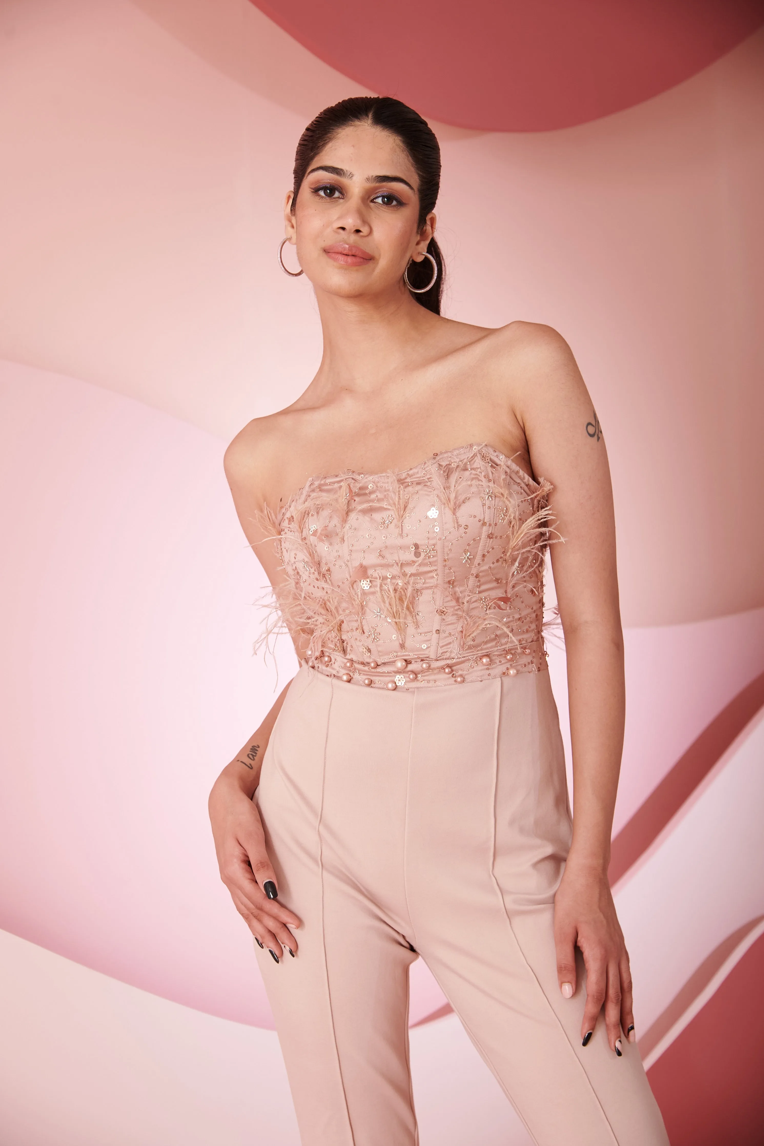 Naida Blush Hand Embroidered Corset Jumpsuit