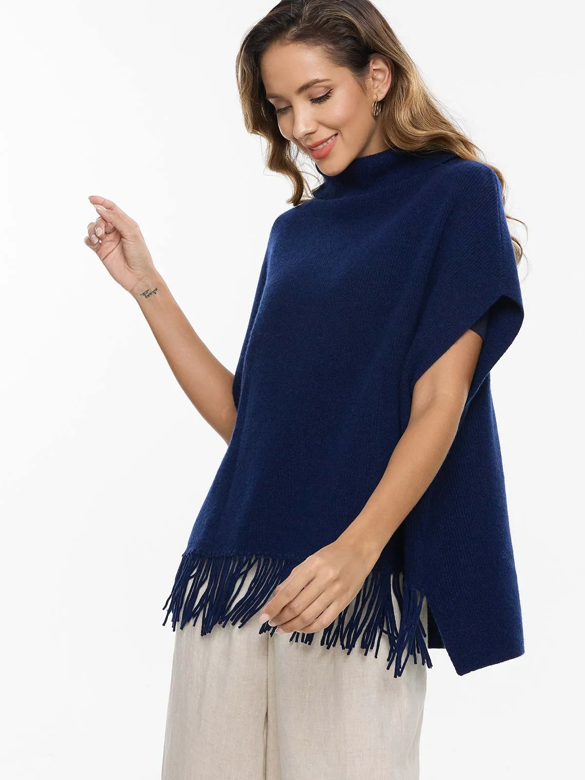 Navy Blue Oversized Cashmere Vest