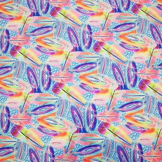 Neon Feathers Printed Spandex | Blue Moon Fabrics