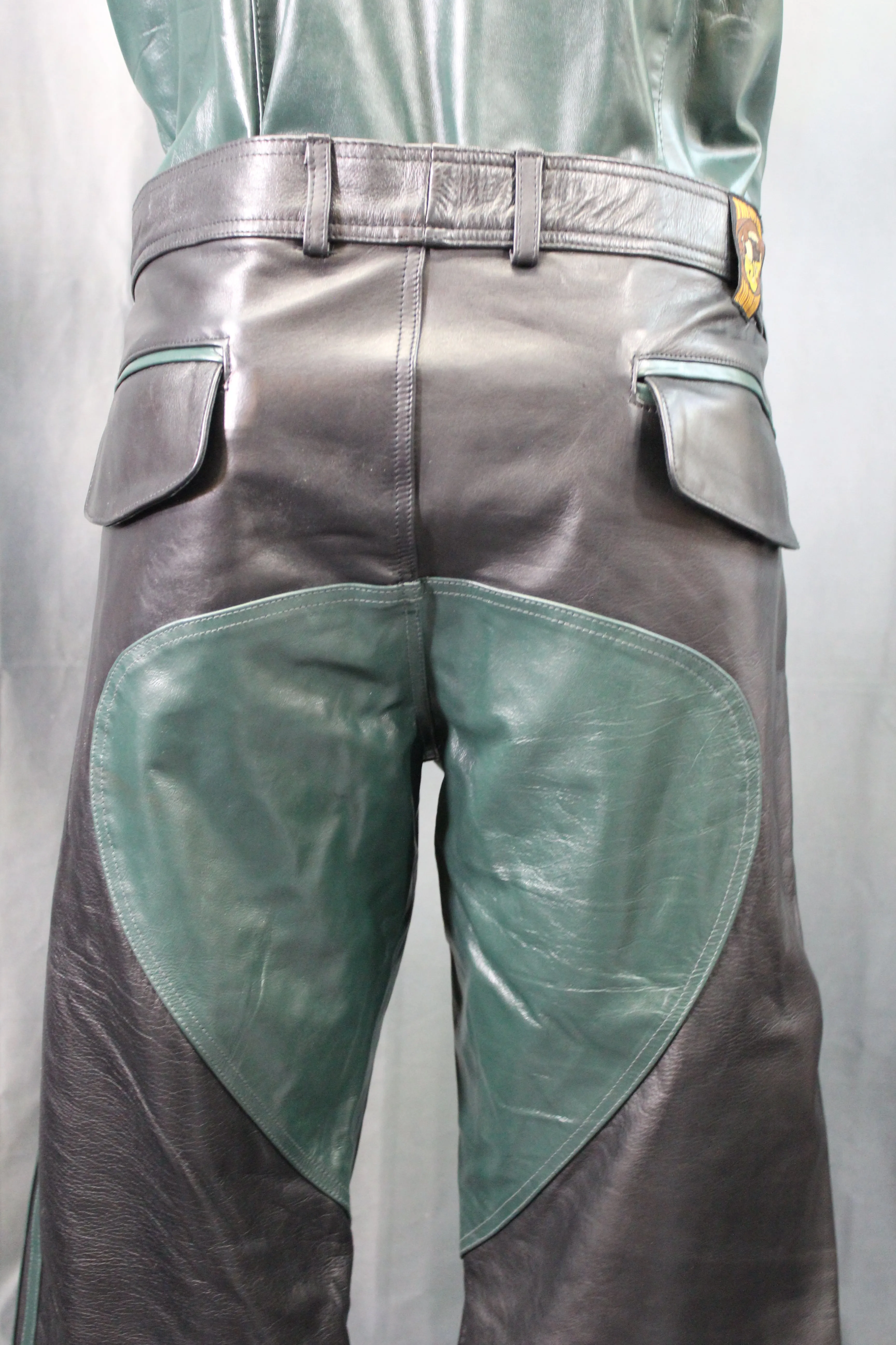 OnF Leather Formal Pants in Black with Hunter Green Highlights