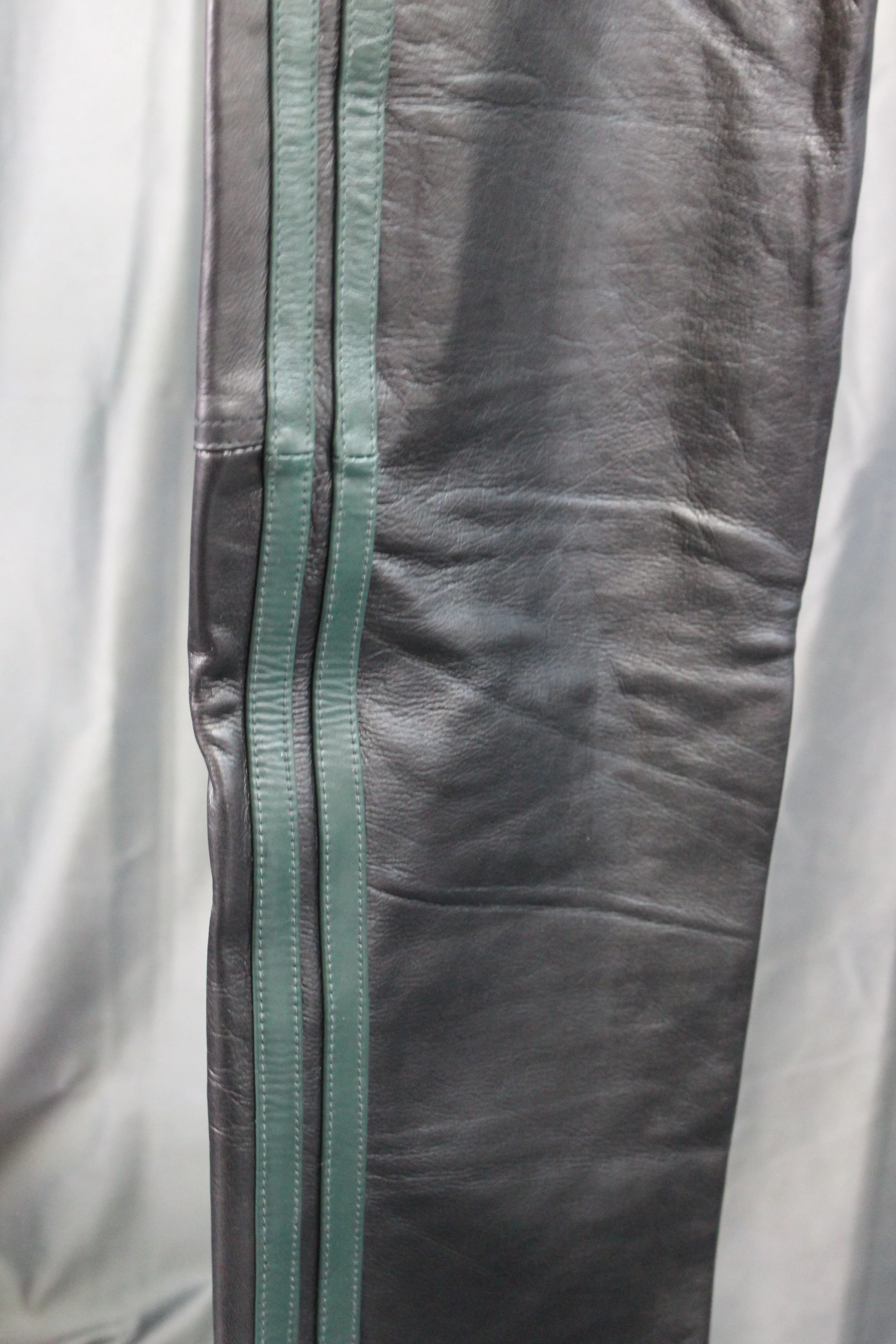 OnF Leather Formal Pants in Black with Hunter Green Highlights