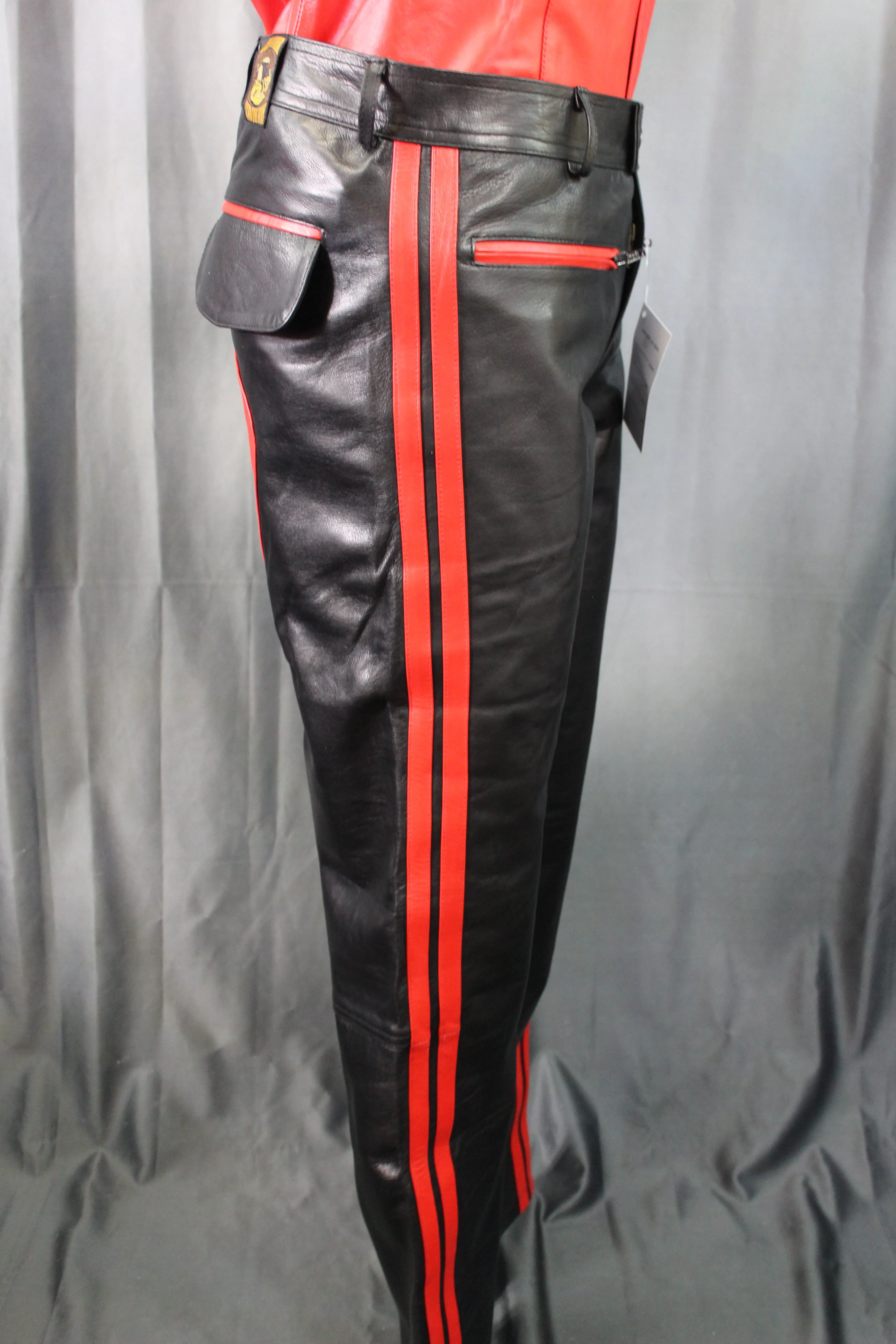 OnF Leather Formal Pants in Black with Red Highlights