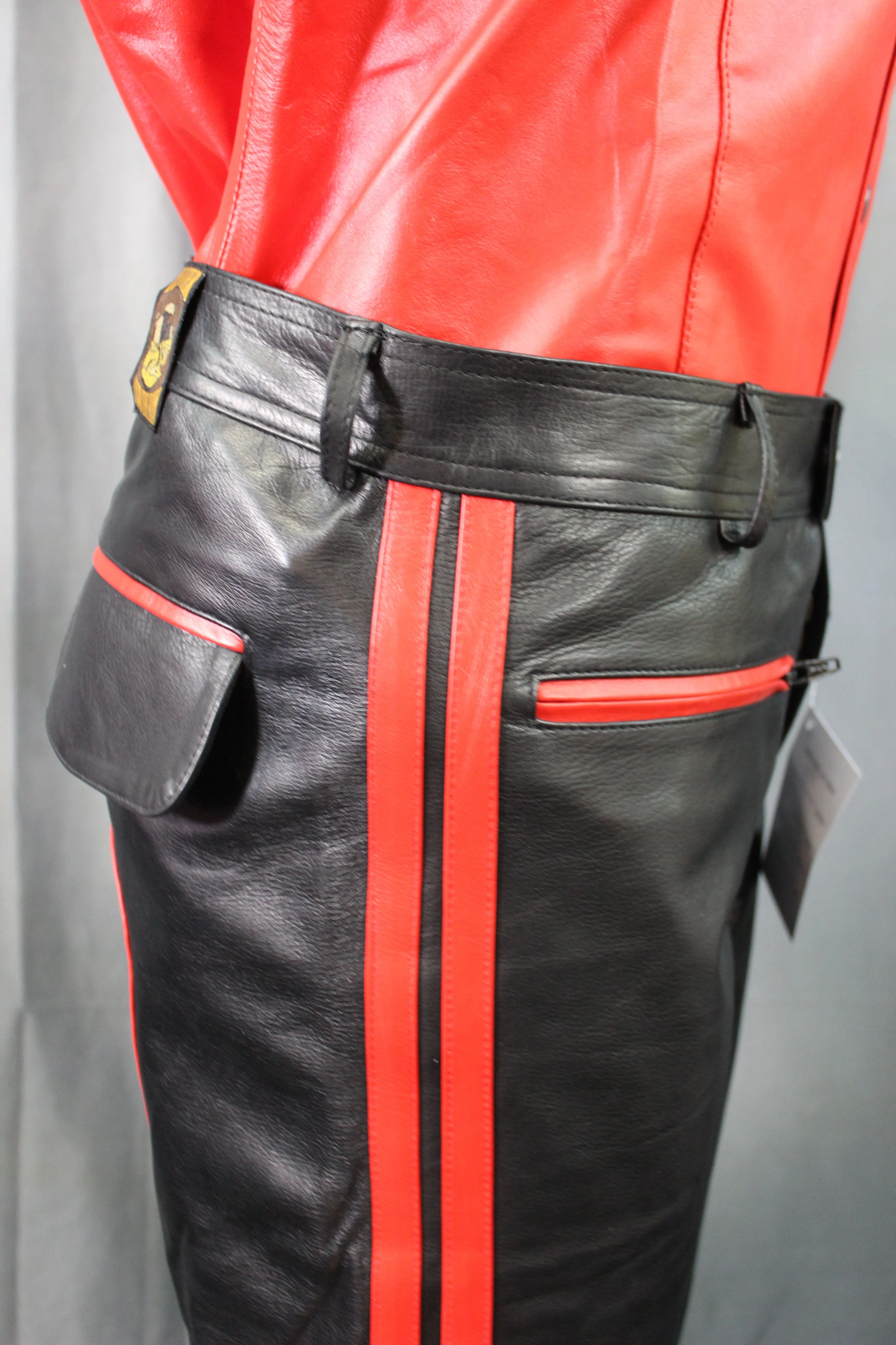 OnF Leather Formal Pants in Black with Red Highlights