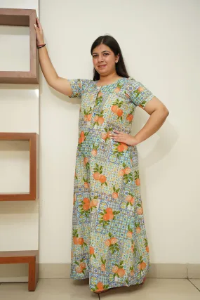 Orange Orchid Cotton Night Gown