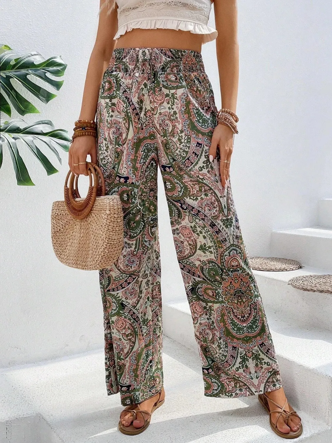 Paisley Printed Wide Leg Pants