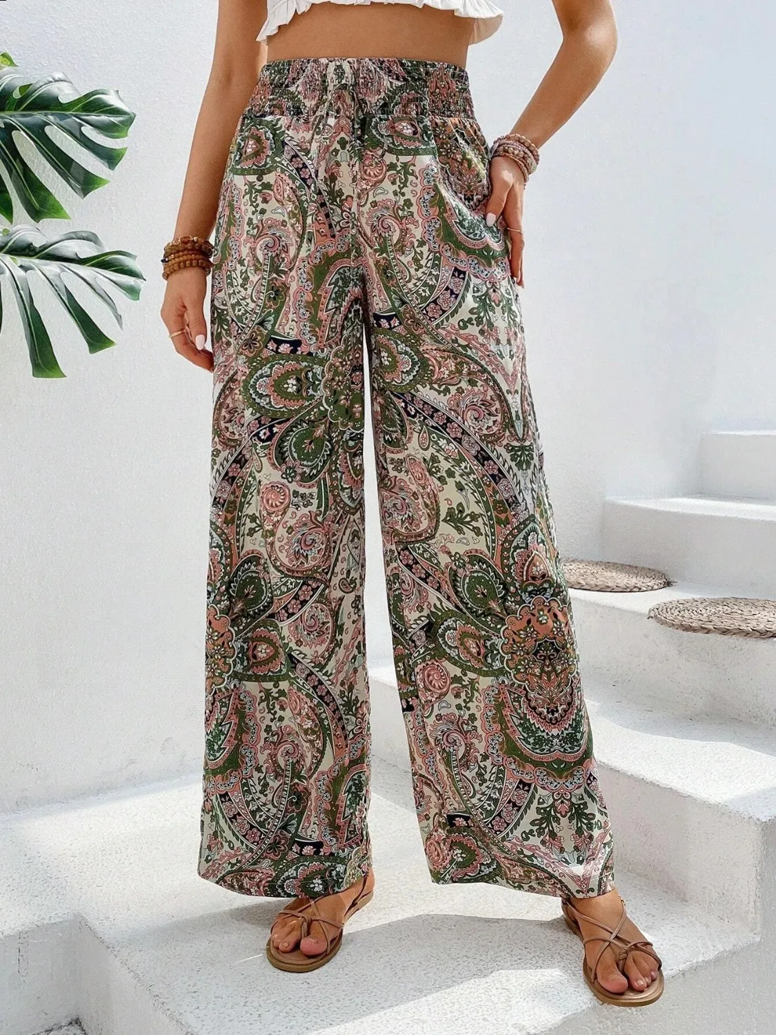 Paisley Printed Wide Leg Pants