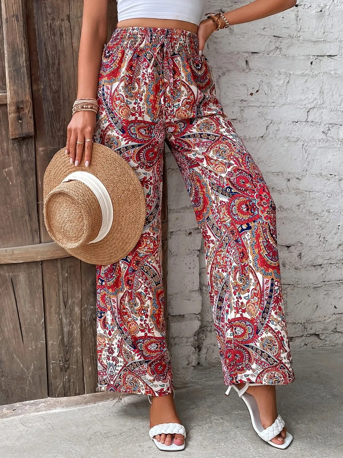 Paisley Printed Wide Leg Pants