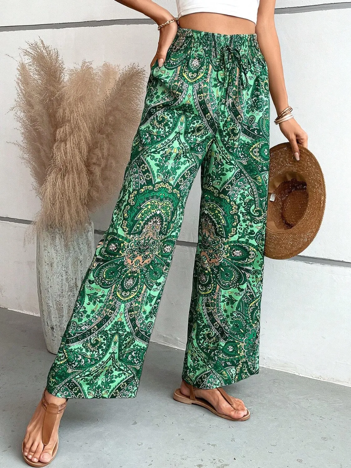 Paisley Printed Wide Leg Pants