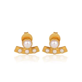 Pearl Curved Bar Stud Earrings