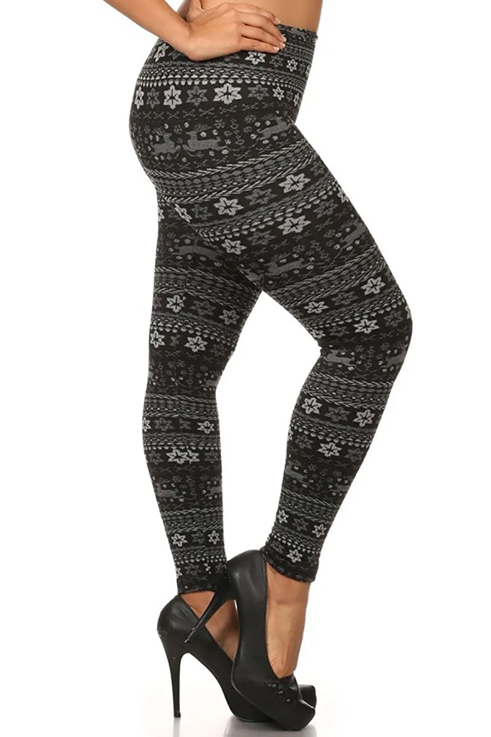 Plus Size Fleece Lined Black Grey Winter Holiday Leggings