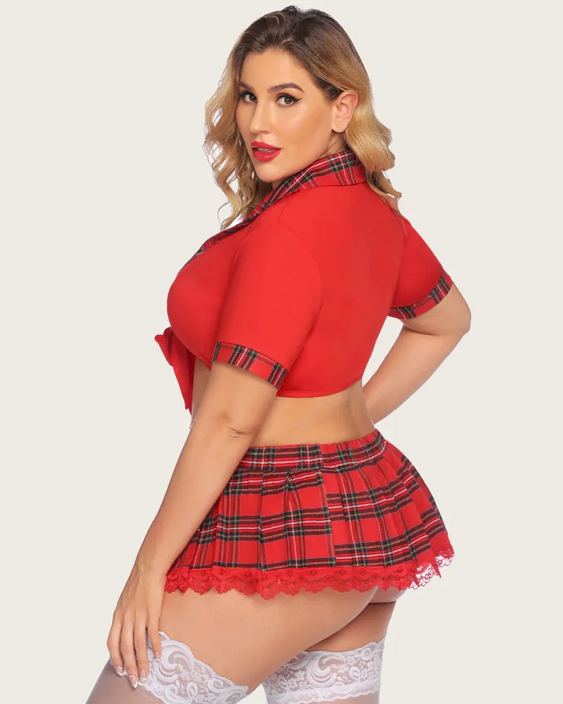 Plus Size Lingerie with Tie Top and Mini Pleated Skirt