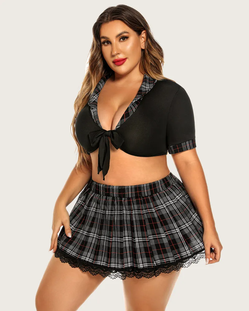 Plus Size Lingerie with Tie Top and Mini Pleated Skirt