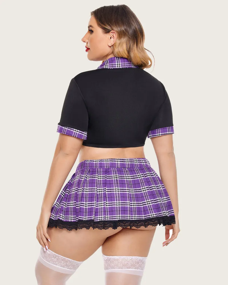 Plus Size Lingerie with Tie Top and Mini Pleated Skirt