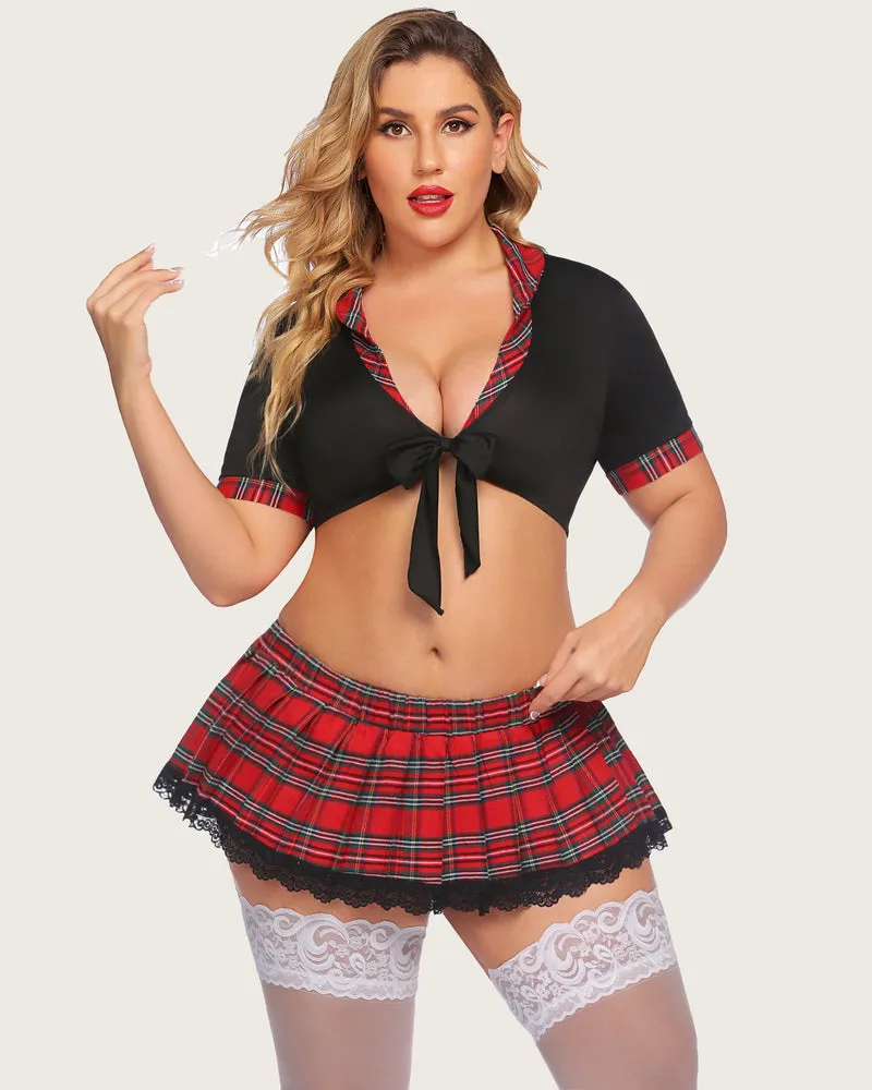 Plus Size Lingerie with Tie Top and Mini Pleated Skirt