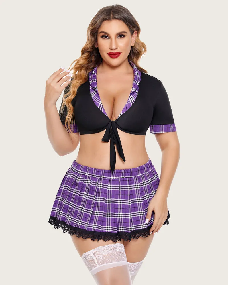 Plus Size Lingerie with Tie Top and Mini Pleated Skirt