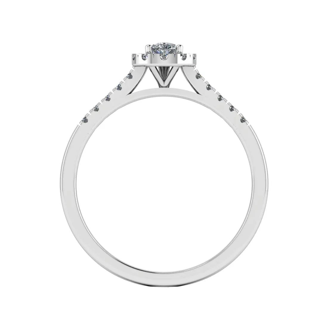 "Arlet" Halo Pear Cut Diamond Shoulder Engagement Ring HAPS06