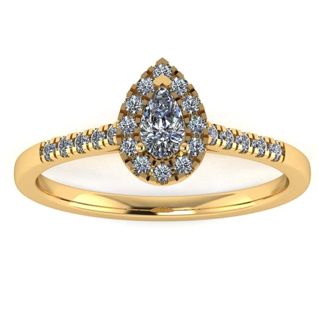 "Arlet" Halo Pear Cut Diamond Shoulder Engagement Ring HAPS06