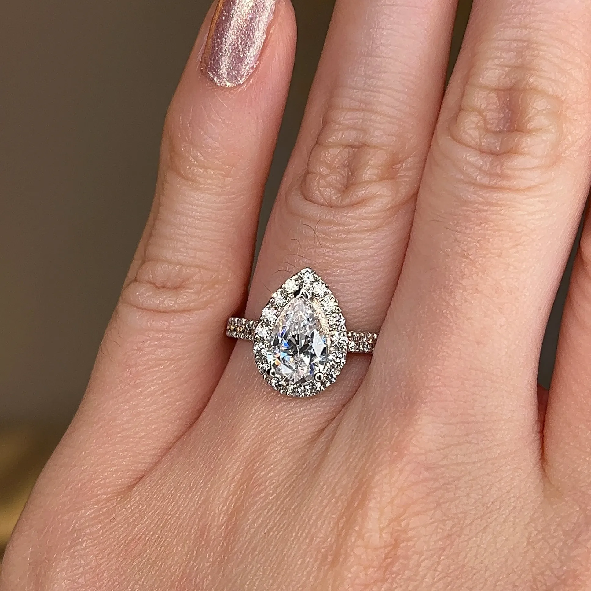 "Arlet" Halo Pear Cut Diamond Shoulder Engagement Ring HAPS06