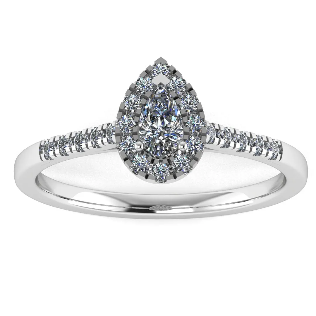 "Arlet" Halo Pear Cut Diamond Shoulder Engagement Ring HAPS06