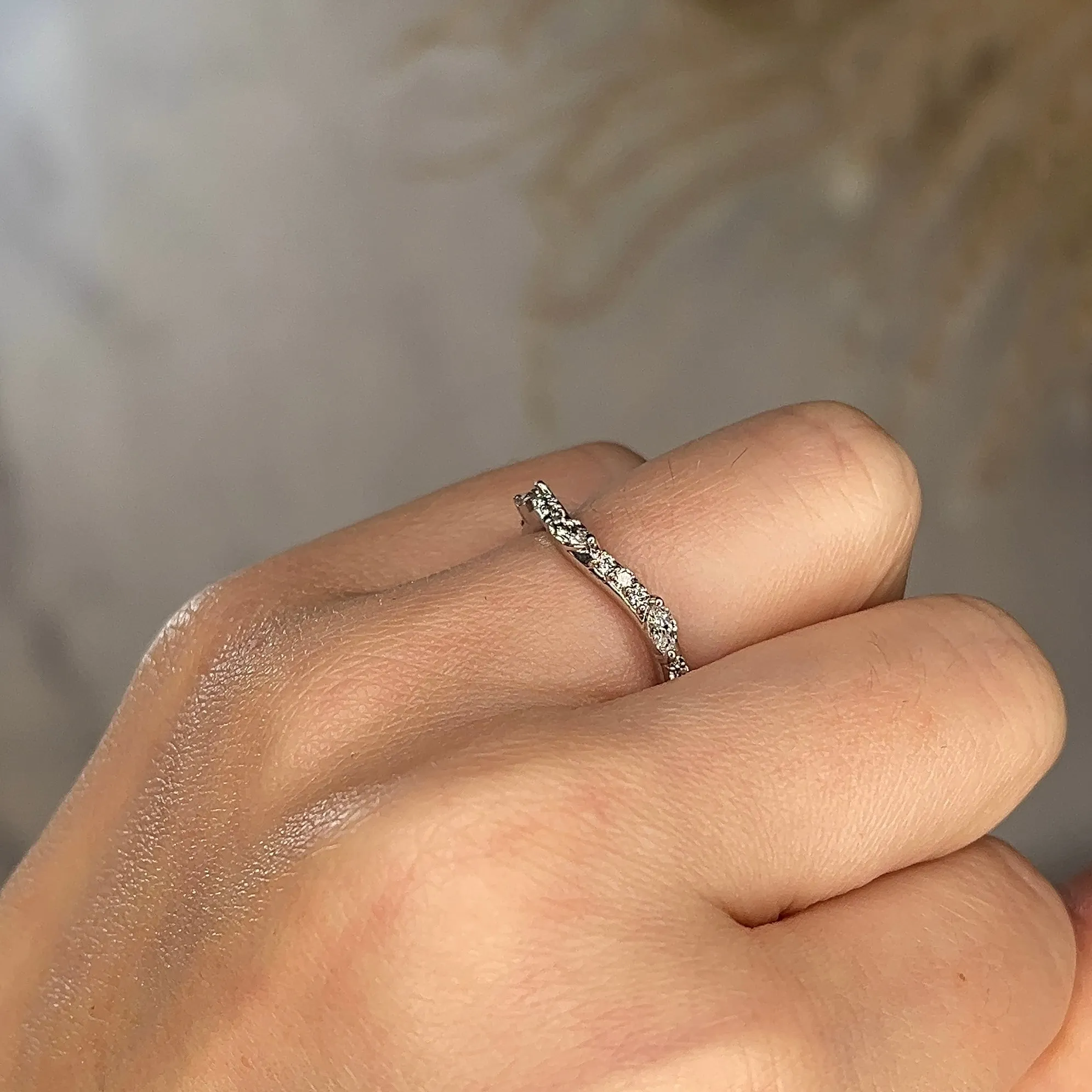 "Kai" Dainty Marquise Leaf 0.30ct Diamonds on Wave Shaped Eternity Ring ET16